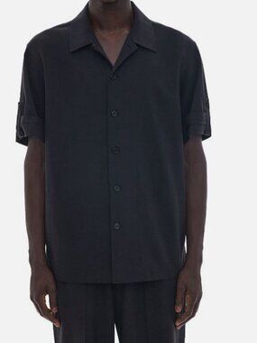 Helmut Lang Men's Black Soft Roll-Tab Logo Short Sleeve Sport Shirt Size S